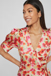 Vila Naria Floral Wrap Midi Dress, Poppy Red