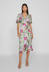 Vila Naria Floral Wrap Midi Dress, Fern Green
