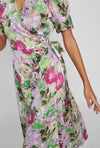 Vila Naria Floral Wrap Midi Dress, Fern Green