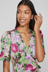 Vila Naria Floral Wrap Midi Dress, Fern Green