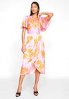 Vila Nakita Floral Midi Wrap Dress, Lilac & Orange