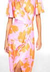 Vila Nakita Floral Midi Wrap Dress, Lilac & Orange