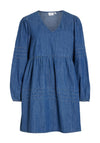 Vila Rowie V Neck Denim Mini Dress, Medium Blue