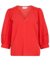 Vila Renua V-Neck Cotton Top, Poppy Red