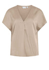 Vila Ellette V-Neck Satin Top, Cement
