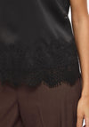 Vila Ellette Satin Lace Trim Top, Black