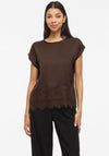Vila Ellette Satin Lace Trim Top, Brown