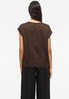 Vila Ellette Satin Lace Trim Top, Brown