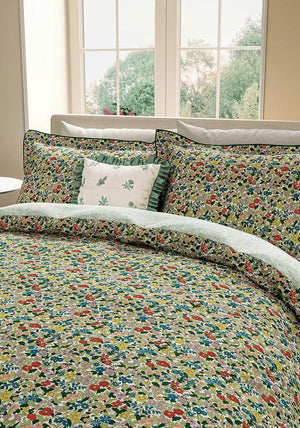 V&A Blossom Harmony Cotton Duvet Cover Set, Green Multi