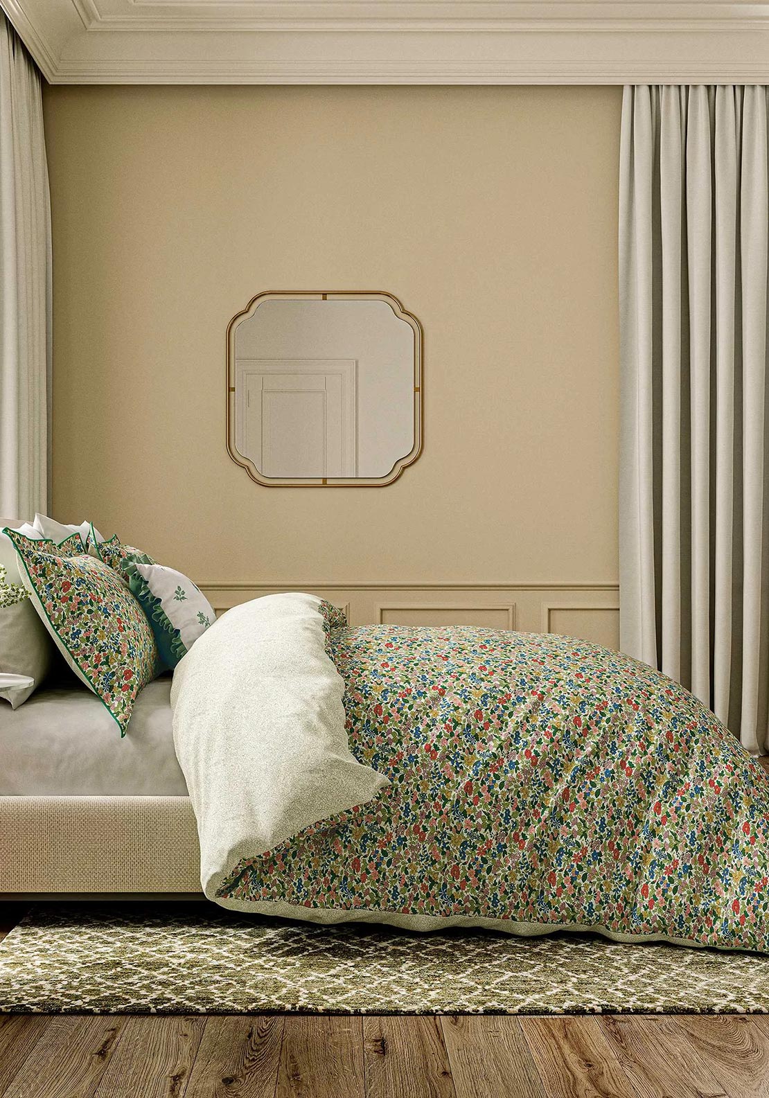 V&A Blossom Harmony Cotton Duvet Cover Set, Green Multi