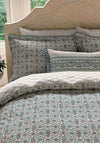 V&A Indian Lattice Cotton Duvet Cover Set, Red & Teal Blue