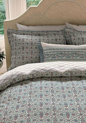 V&A Indian Lattice Cotton Duvet Cover Set, Red & Teal Blue