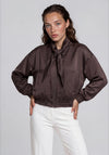 Vero Moda Penny Zip Front with Bow Detail Bomber Jacket, Chocolate Brown