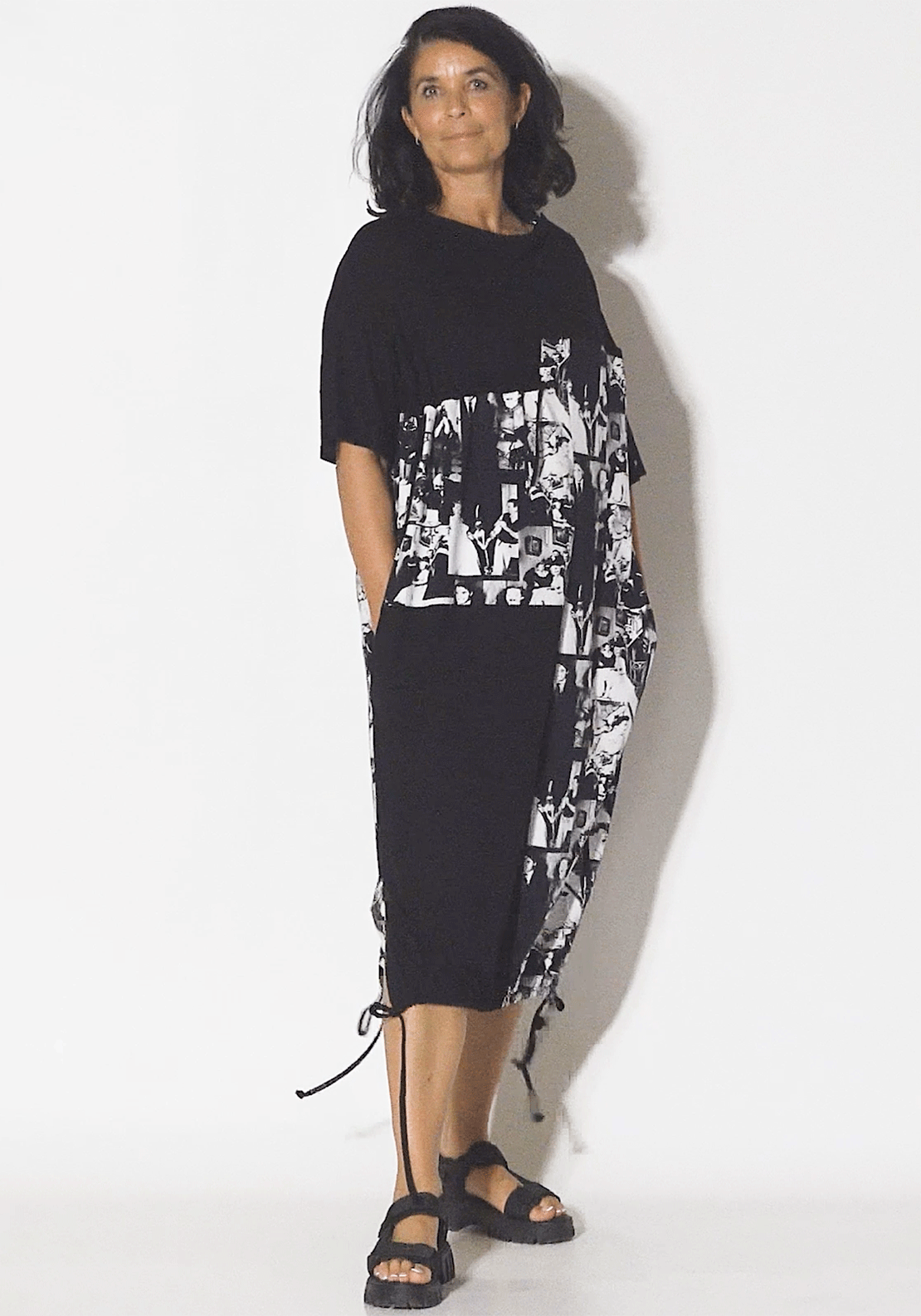 My Soul Oldies Print Dress, Black