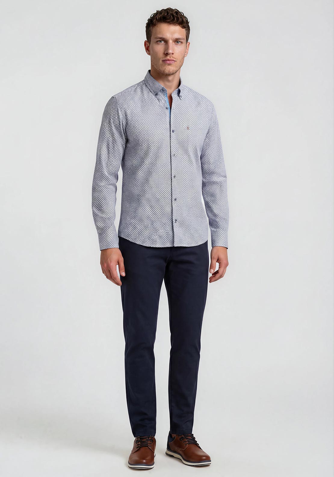 Andre Virginia Long Sleeve Print Shirt, Navy & Rust