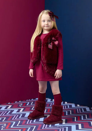 A Dee Mini Girl Anna Faux Fur Gilet, Wine