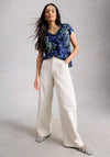 White Stuff Iris Linen Leaf Print T-Shirt, Navy