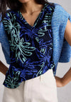 White Stuff Iris Linen Leaf Print T-Shirt, Navy