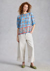 White Stuff Geometric Floral Print T-Shirt, Blue Multi
