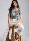 White Stuff Nelly Notch Neck Floral Print T-Shirt, Blue Multi