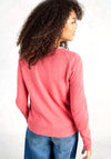White Lulu Crew Neck Cotton Cardigan, Pink