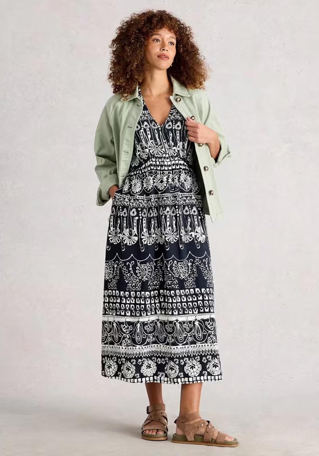 White Stuff Lucy Abstract Pattern Midi Dress, Navy