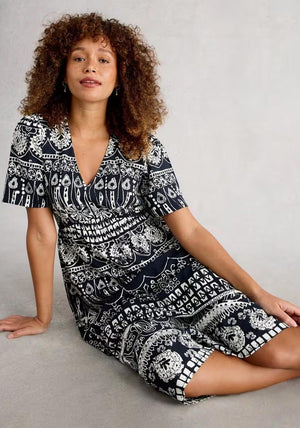 White Stuff Lucy Abstract Pattern Midi Dress, Navy