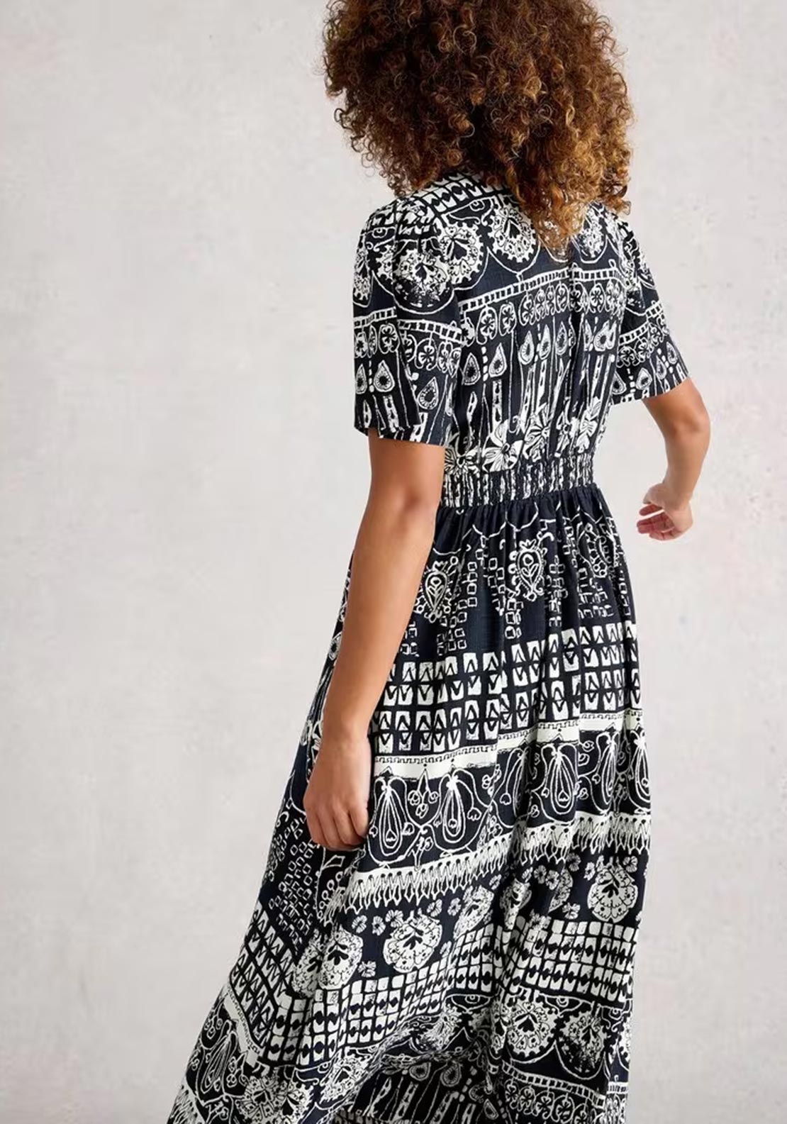 White Stuff Lucy Abstract Pattern Midi Dress, Navy
