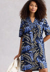 White Stuff Ash Notch Neck Linen Printed Dress, Navy Multi