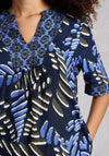 White Stuff Ash Notch Neck Linen Printed Dress, Navy Multi