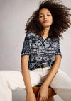 White Stuff Elisa V-Neck Abstract Pattern Top, Navy
