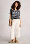 White Stuff Elisa V-Neck Abstract Pattern Top, Navy