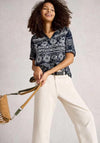 White Stuff Elisa V-Neck Abstract Pattern Top, Navy