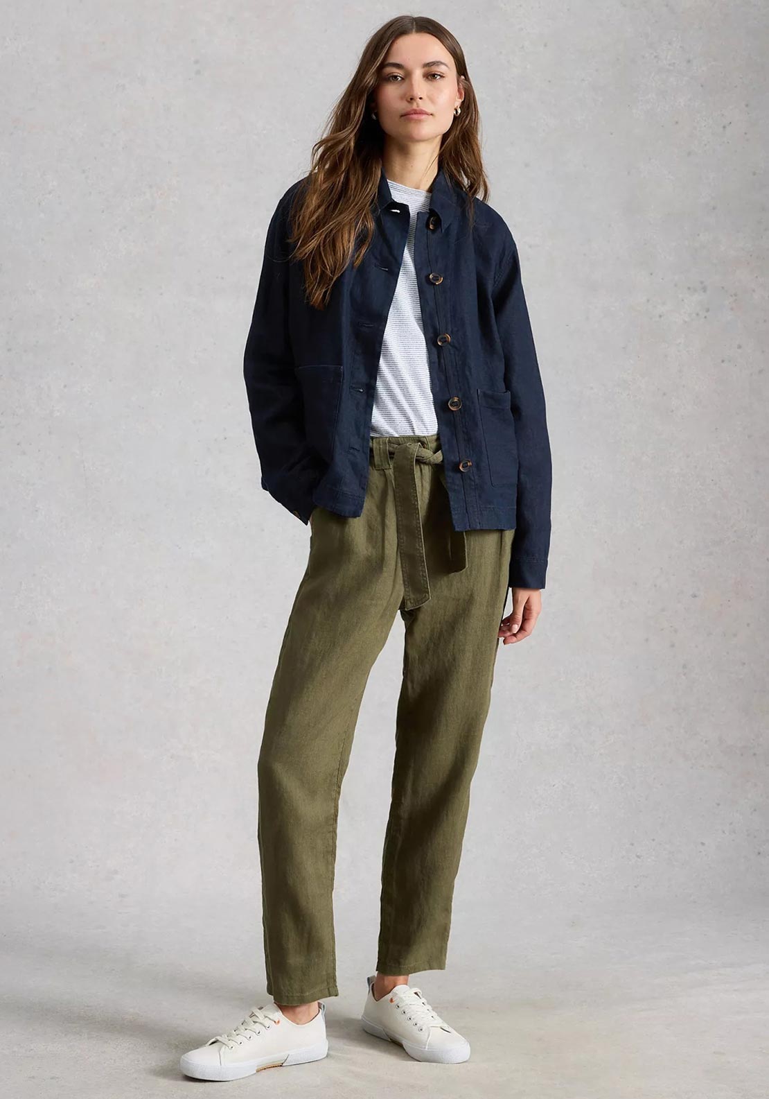 White Stuff Isabel Linen Button Up Jacket, Navy