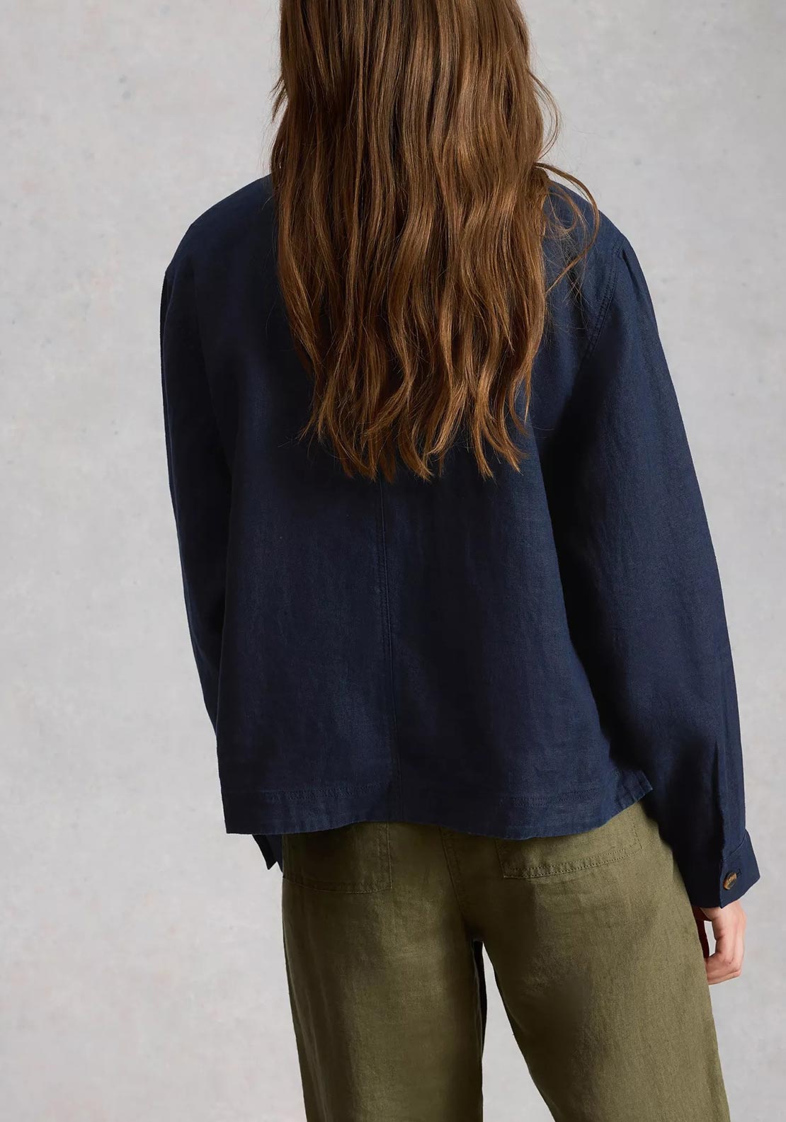 White Stuff Isabel Linen Button Up Jacket, Navy