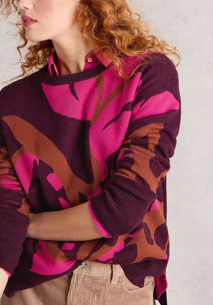 White Stuff Olive Leaf Print Jumper, Wine
