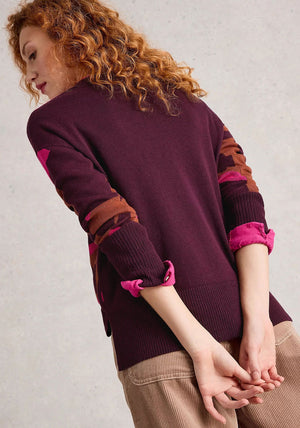 White Stuff Olive Leaf Print Jumper, Wine