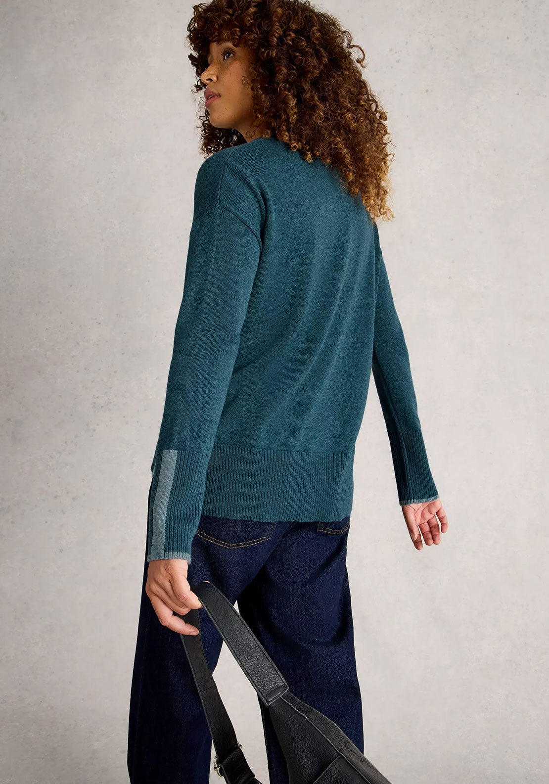 White Stuff Olive Long Sleeve Crew Neck Jumper, Teal Blue