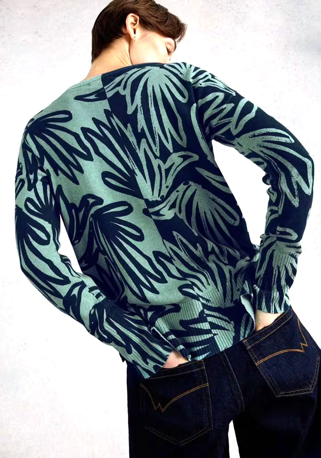 White Stuff Olive Printed Round Neck Jumper, Green