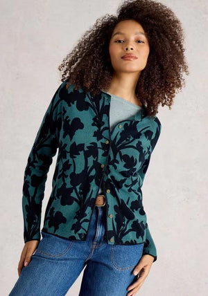 White Stuff LULU Print Cardigan, Blue