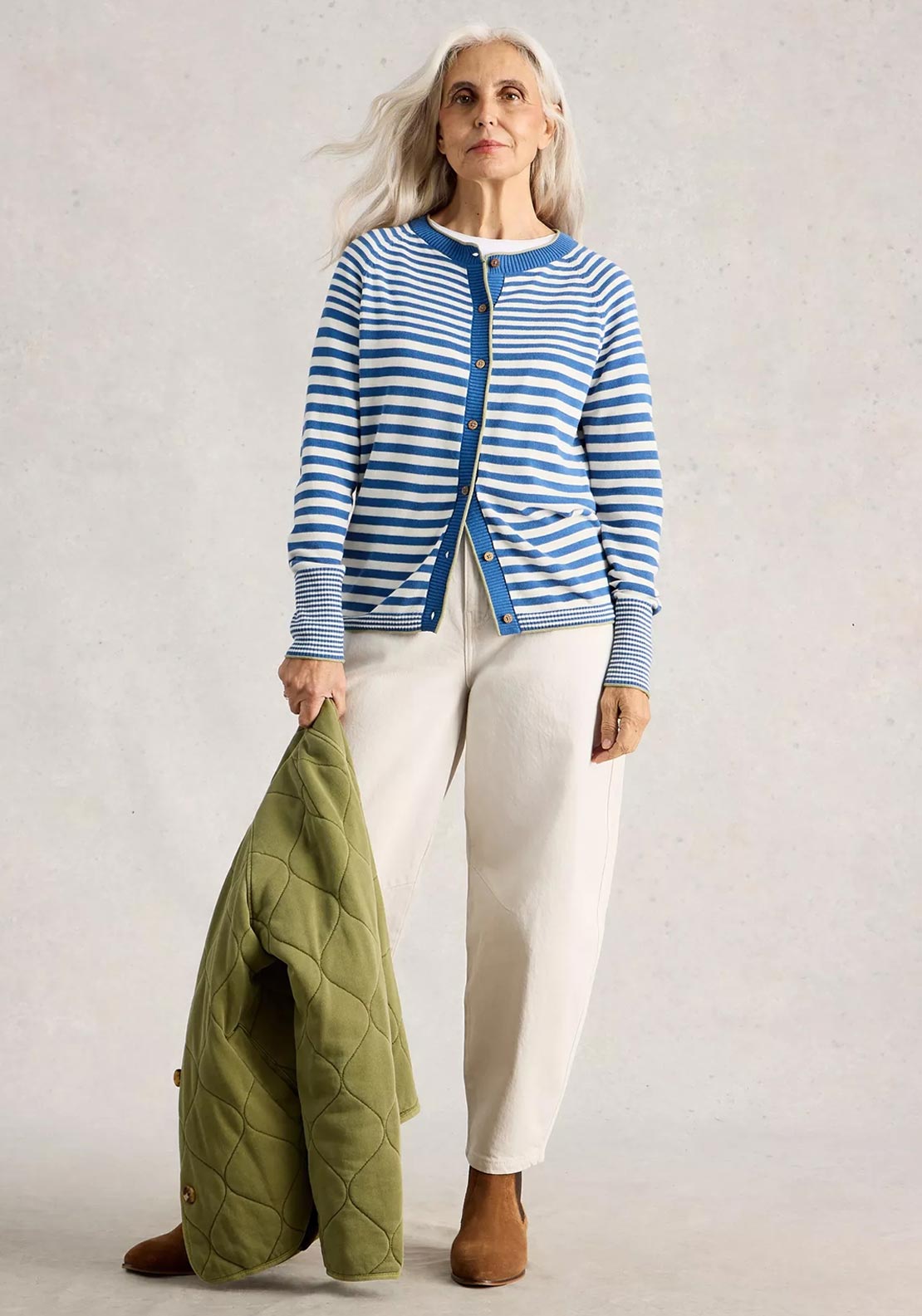 White Stuff Lulu Striped Cardigan, Blue