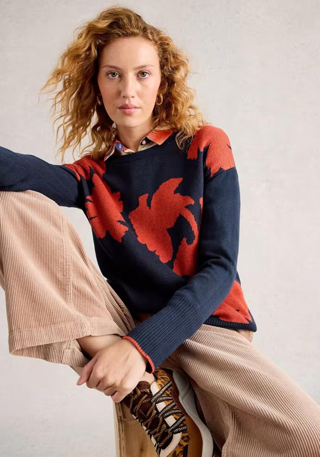 White Stuff Olive Floral Crew Neck Jumper, Navy Multi