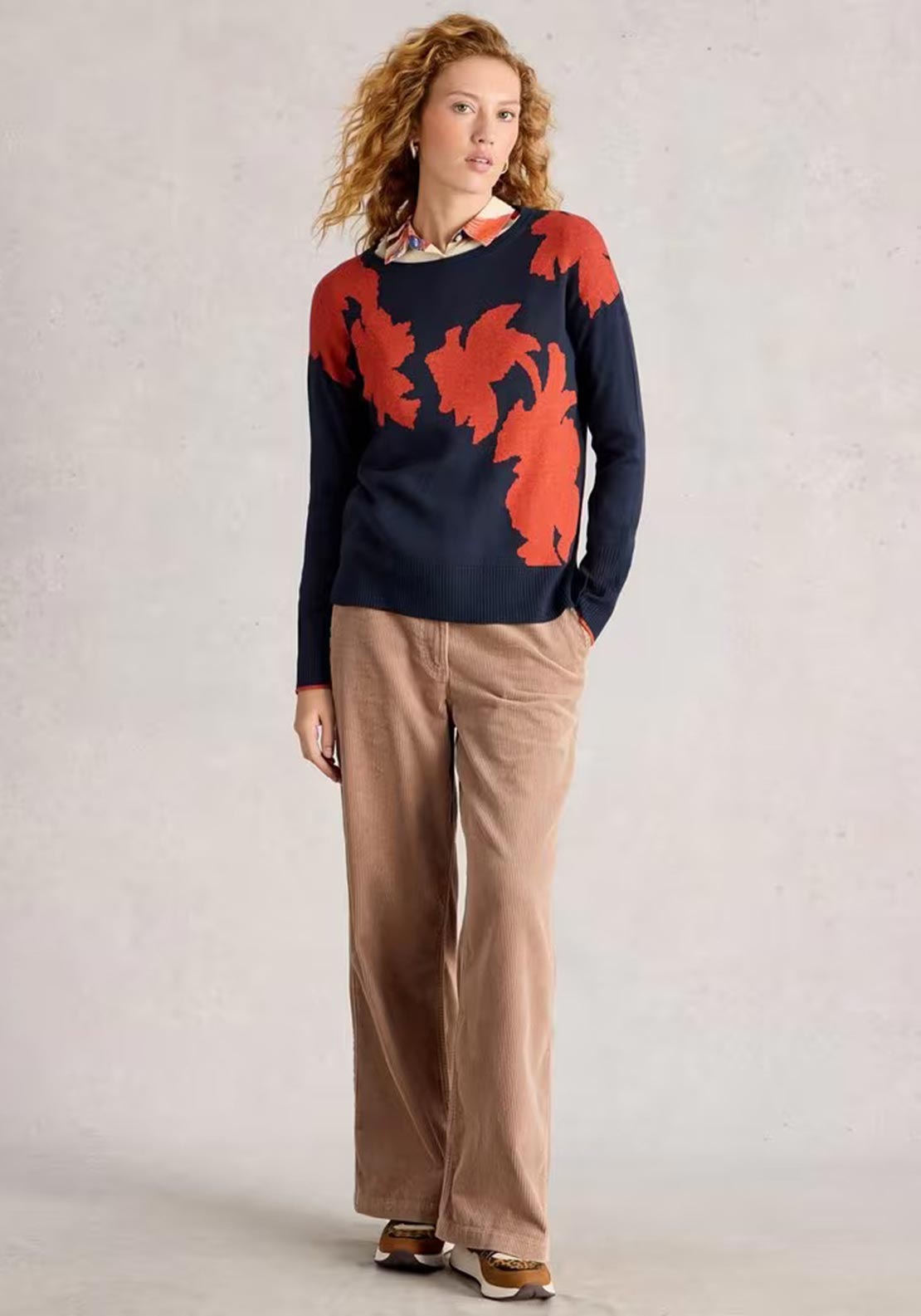 White Stuff Olive Floral Crew Neck Jumper, Navy Multi