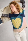 White Stuff Olive Crew Neck Heart Jumper, Blue Multi