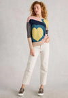 White Stuff Olive Crew Neck Heart Jumper, Blue Multi