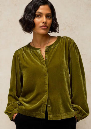 White Stuff Velvet Round Neck Blouse, Green