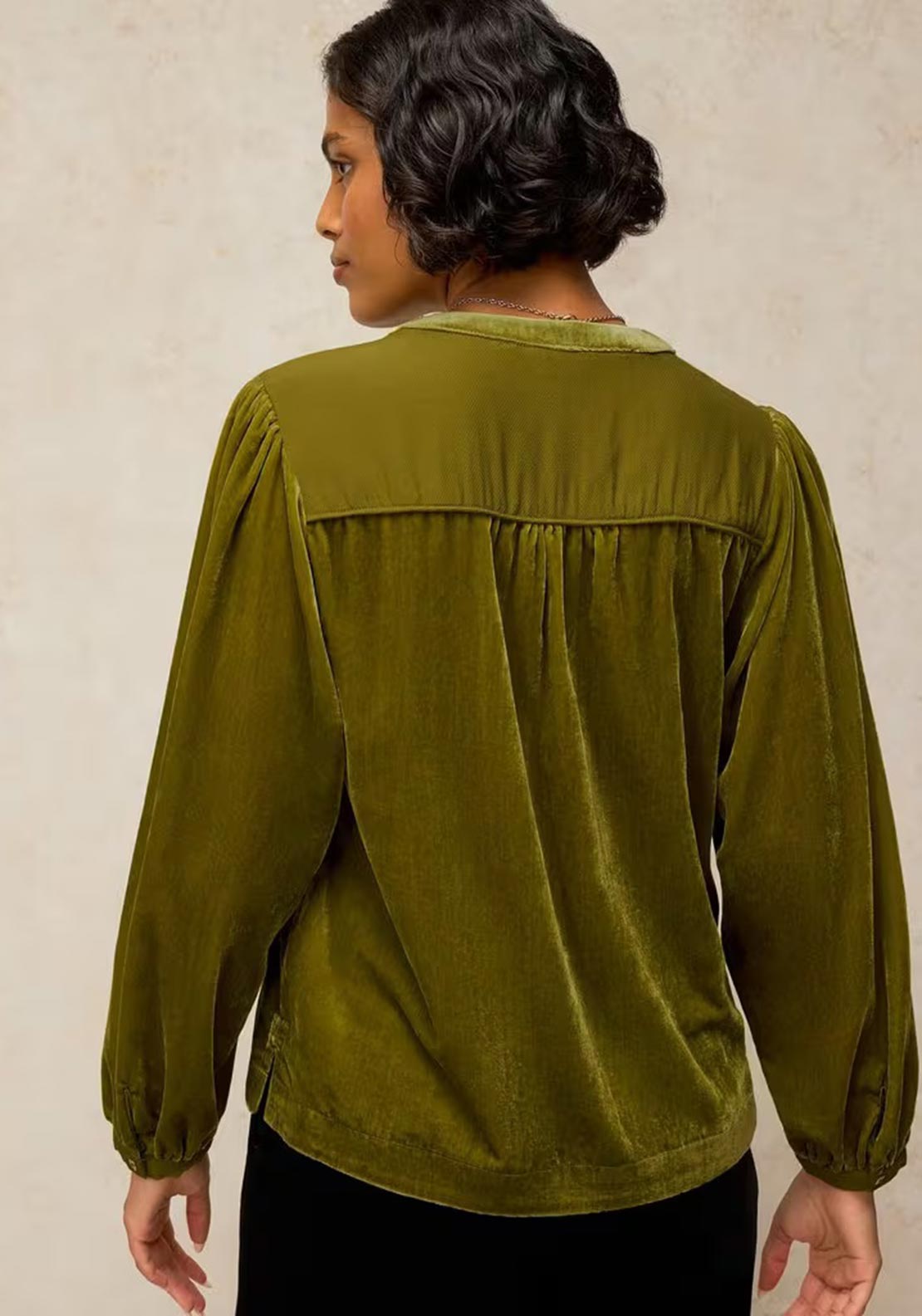 White Stuff Velvet Round Neck Blouse, Green