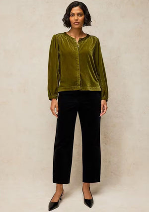 White Stuff Velvet Round Neck Blouse, Green