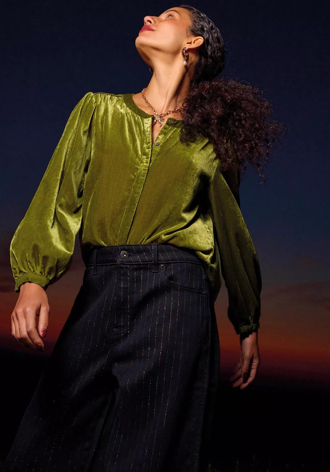 White Stuff Velvet Round Neck Blouse, Green