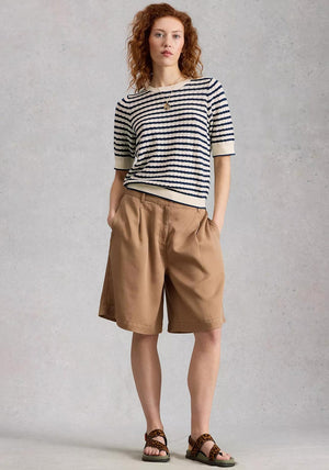 White Stuff Holly Knit Short Sleeve Sweater, Ivory & Navy